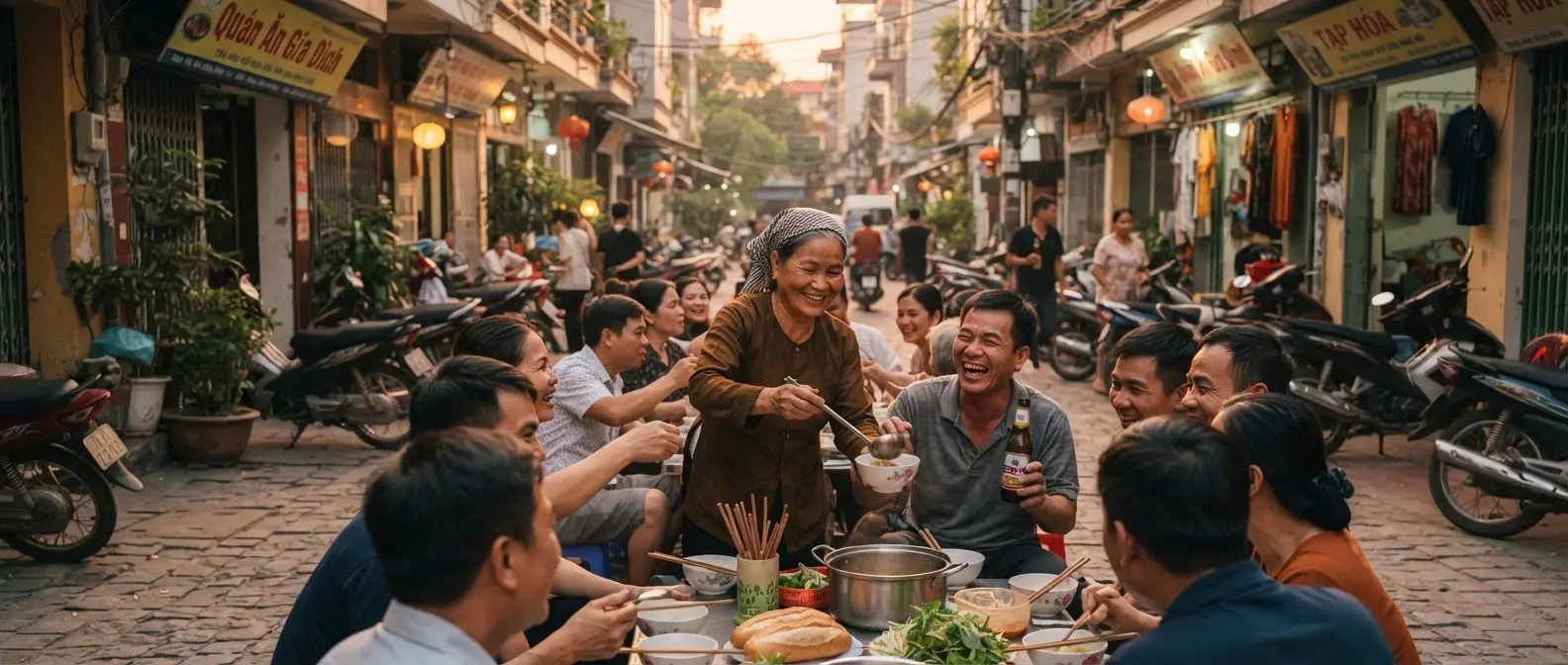Cộng đồng Làng Thanh Xuân quây quần bên bàn ăn đường phố